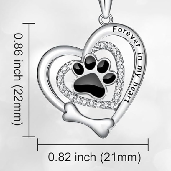 14k Gold Heart Diamond Paw Print Dog Bone Necklace - Picture 11 of 11